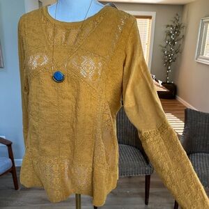 Women's Mustard Lace Knit Top